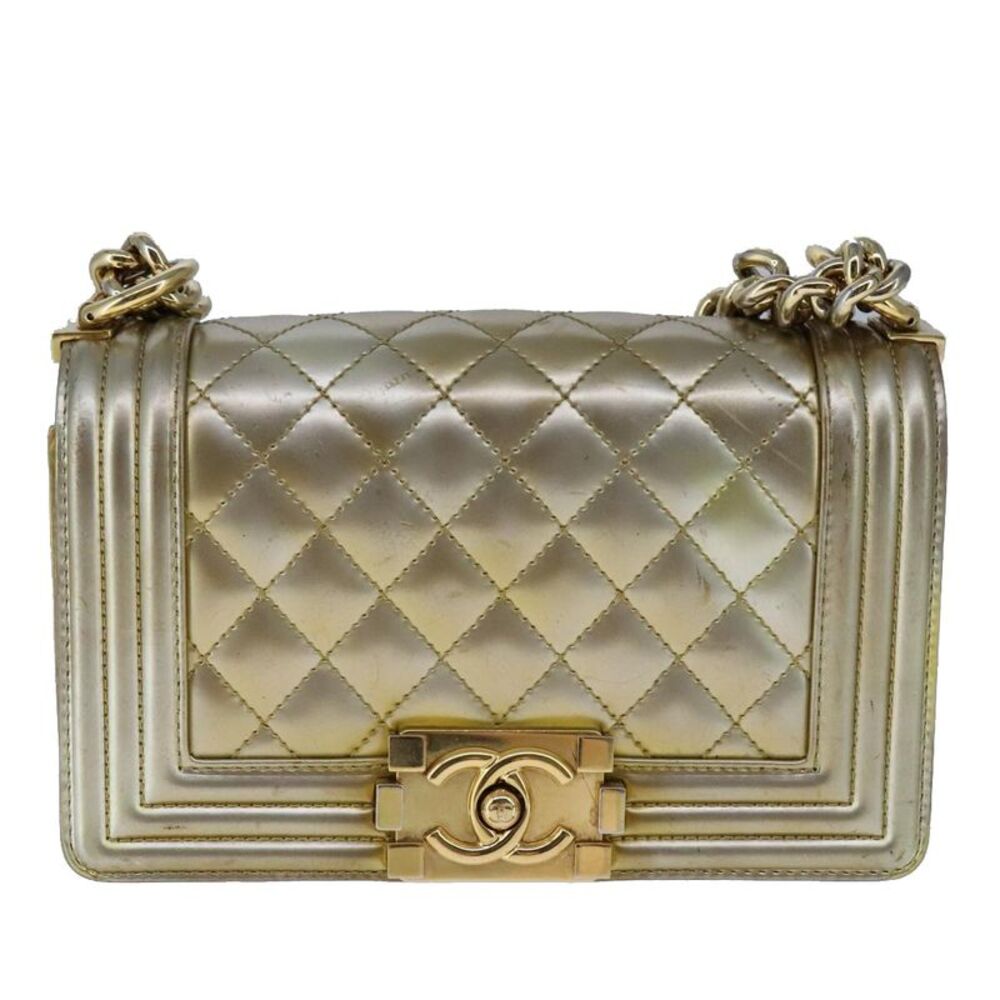 Chanel Boy Flap Quilted Patent Gold Patent_Leather Shoulder Bag Bag